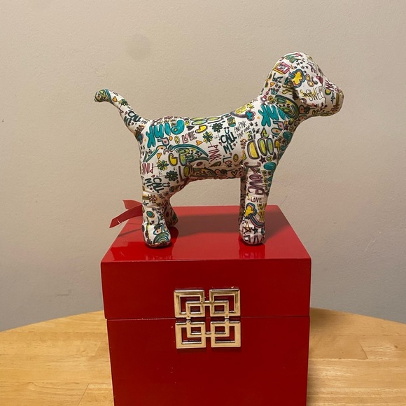 Victoria's Secret PINK VS Dog Plush Graffiti 8.5" X 6" Doodle Drawings Words - Picture 4 of 5